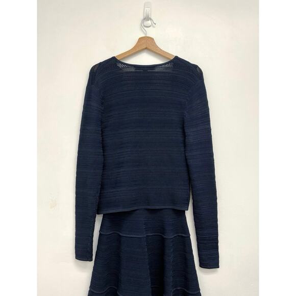 Ralph Lauren Black Label Textured Knit Fit and Flare Dress Cardigan Set Navy S/M - Picture 5 of 15